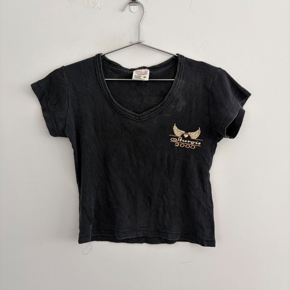 Vintage Southern Steel Sturgis 2000 Motorcycle Rally Baby Tee Black Medium